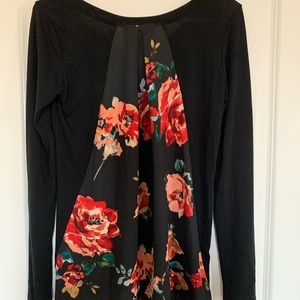 Black sweater with sheer flower pleated back
